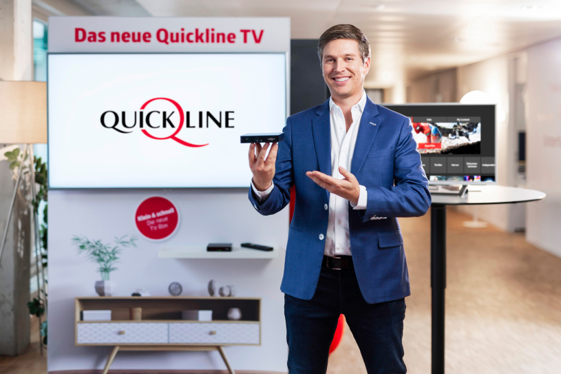 Quickline-CEO Frédéric Goetschmann präsentiert die neue Quickline UHD-Box